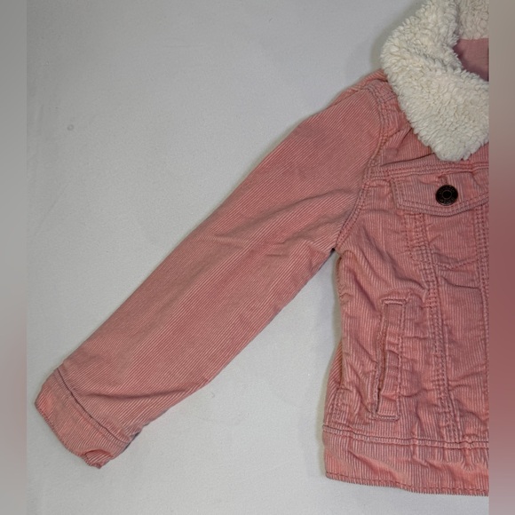 OshKosh Girls Pink Corduroy Jacket Sherpa Lined Faux Fur 4T Button Front Coat - Picture 4 of 15